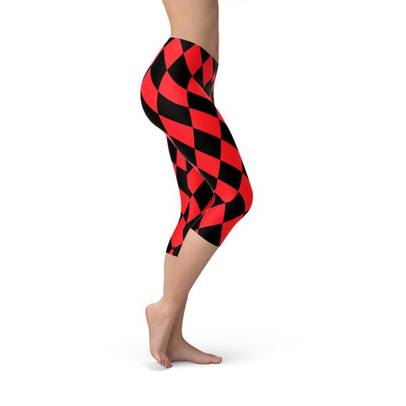 Womens Red and Black Jester Capri Leggings